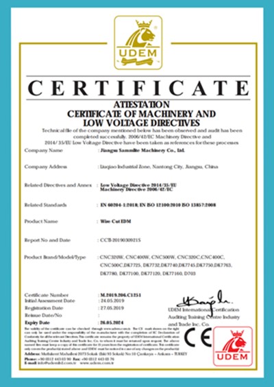 Wire Cut EDM CE Certificate